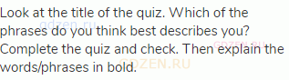 Look at the title of the quiz. Which of the phrases do you think best describes you? Complete the