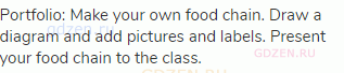 Portfolio: Make your own food chain. Draw a diagram and add pictures and labels. Present your food