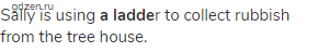 Sally is using <strong>a ladde</strong>r to collect rubbish from the tree house.