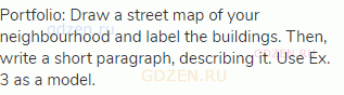 Portfolio: Draw a street map of your neighbourhood and label the buildings. Then, write a short