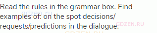 Read the rules in the grammar box. Find examples of: on the spot decisions/ requests/predictions in