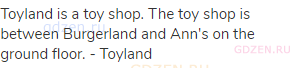 Toyland is a toy shop. The toy shop is between Burgerland and Ann's on the ground floor. - Toyland