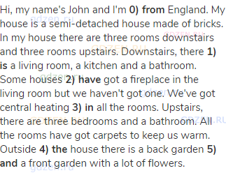 Hi, my name's John and I'm <strong>0) from</strong> England. My house is a semi-detached house made