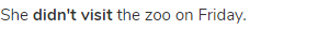 She <strong>didn't visit</strong> the zoo on Friday.