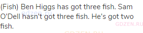 (fish) Ben Higgs has got three fish. Sam O'Dell hasn't got three fish. He's got two fish.