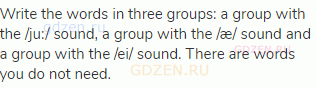 Write the words in three groups: a group with the /ju:/ sound, a group with the /æ/ sound and a