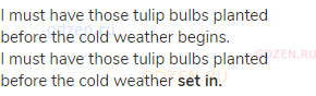 I must have those tulip bulbs planted before the cold weather begins.<br>I must have those tulip