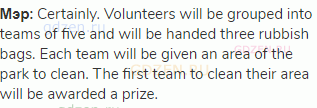 <strong>Мэр:</strong> Certainly. Volunteers will be grouped into teams of five and will be handed