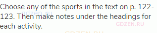 Choose any of the sports in the text on p. 122-123. Then make notes under the headings for each