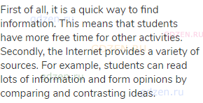 First of all, it is a quick way to find information. This means that students have more free time