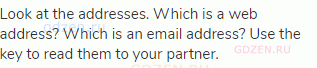 Look at the addresses. Which is a web address? Which is an email address? Use the key to read them