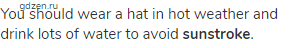 You should wear a hat in hot weather and drink lots of water to avoid <strong>sunstroke</strong>.