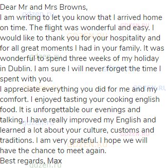 Dear Mr and Mrs Browns,<br>