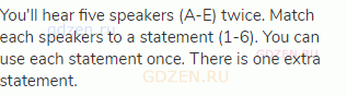 You'll hear five speakers (A-E) twice. Match each speakers to a statement (1-6). You can use each