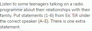 Listen to some teenagers talking on a radio programme about their relationships with their family.