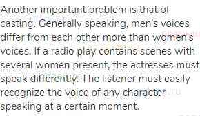 Another important problem is that of casting. Generally speaking, men’s voices differ from each