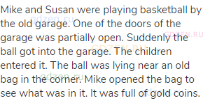 Mike and Susan were playing basketball by the old garage. One of the doors of the garage was