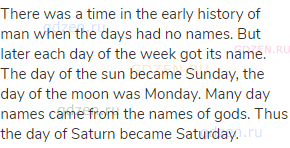 There was a time in the early history of man when the days had no names. But later each day of the