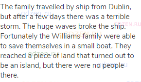 The family travelled by ship from Dublin, but after a few days there was a terrible storm. The huge