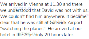 We arrived in Vienna at 11.30 and there we understood that David was not with us. We couldn’t find