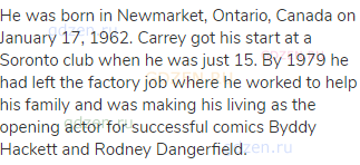 He was born in Newmarket, Ontario, Canada on January 17, 1962. Carrey got his start at a Soronto