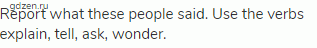 Report what these people said. Use the verbs explain, tell, ask, wonder.
